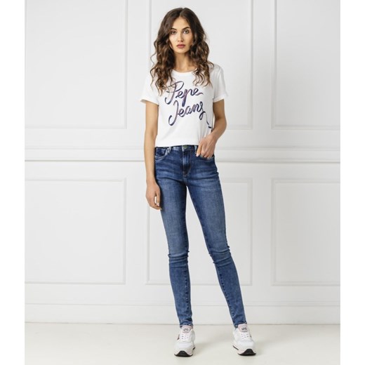 Bluzka damska Pepe Jeans z okrągłym dekoltem młodzieżowa z napisami 