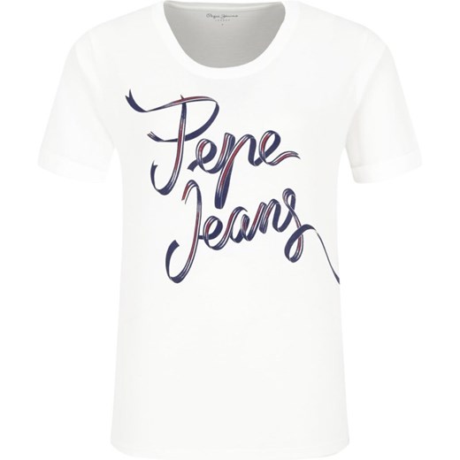Bluzka damska Pepe Jeans młodzieżowa z okrągłym dekoltem z napisami 