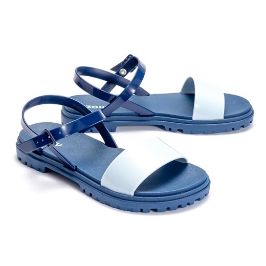 Sandały damskie Zaxy płaskie niebieskie na rzepy bez wzorów letnie casual 