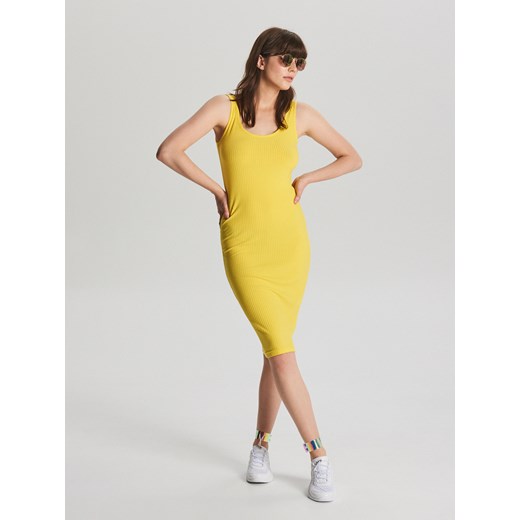 Cropp - Dopasowana sukienka midi - Żółty Cropp  XL 