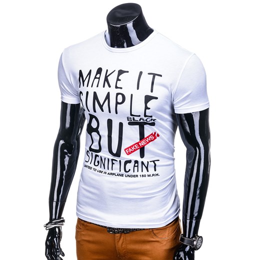 Biały t-shirt męski Edoti.com z krótkim rękawem 