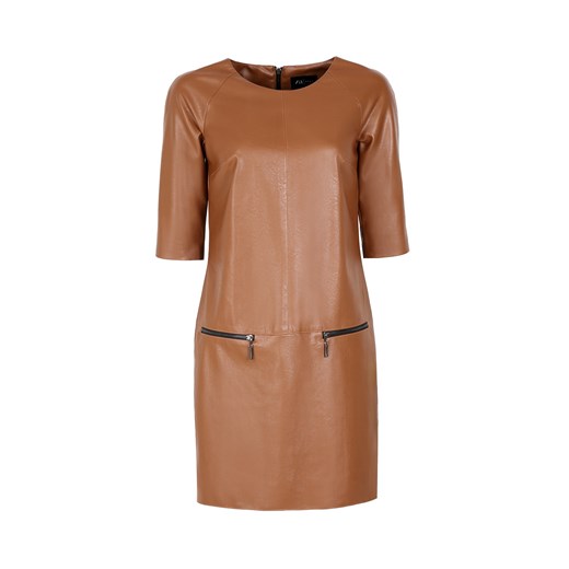 Sukienka Zaps Collection brązowa prosta midi casualowa z okrągłym dekoltem z długimi rękawami 