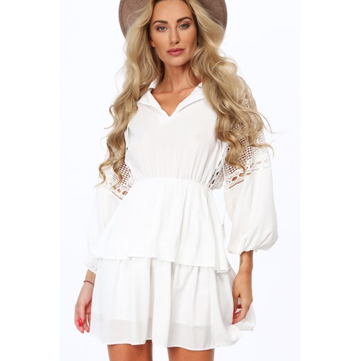 Sukienka biała Fasardi mini z długim rękawem 