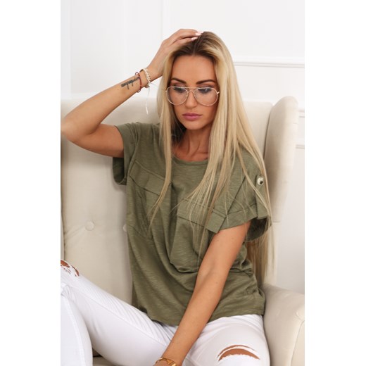 Khaki t-shirt z kieszeniami na przodzie MP13711  fasardi M fasardi.com