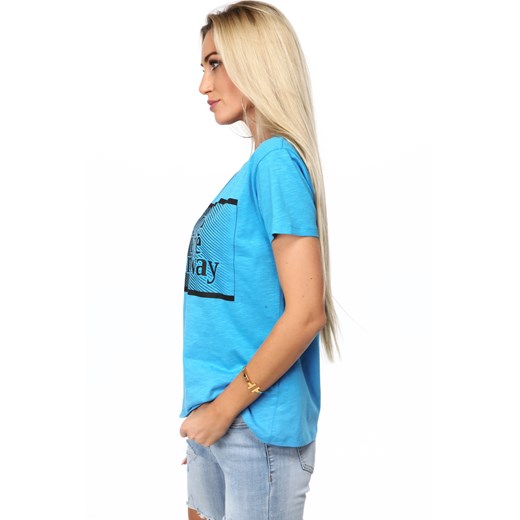 Niebieski t-shirt z aplikacją na przodzie MP13486 fasardi  S fasardi.com