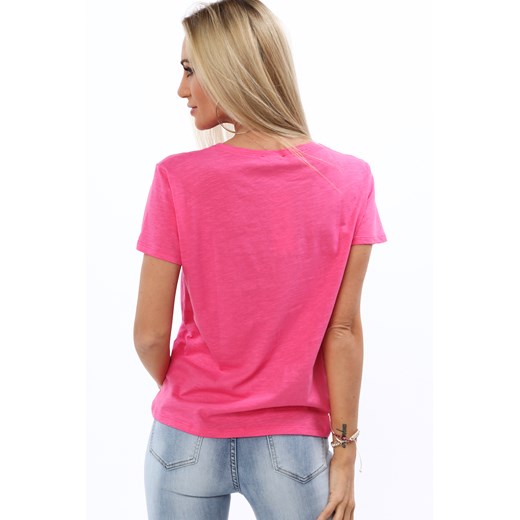 Różowy t-shirt z aplikacją na przodzie MP13486  fasardi L fasardi.com