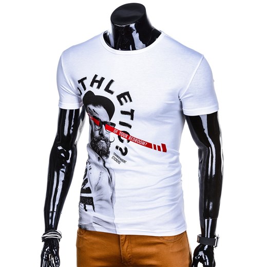 Edoti.com t-shirt męski biały w nadruki z krótkim rękawem 