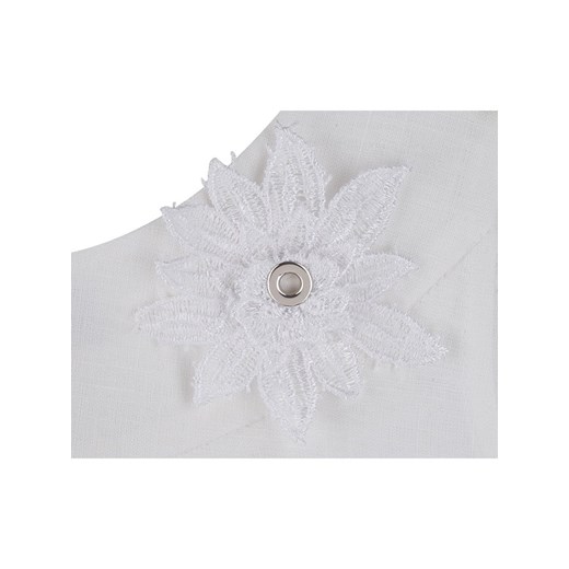 Lniana sukienka z koronkową wstawką Konsuela II, letnia kreacja w kolorze białym.
