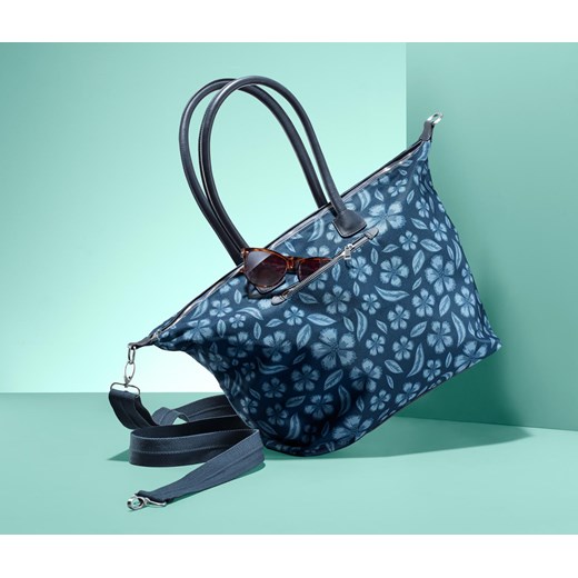 Shopper bag Tchibo niebieska w stylu młodzieżowym z nadrukiem 