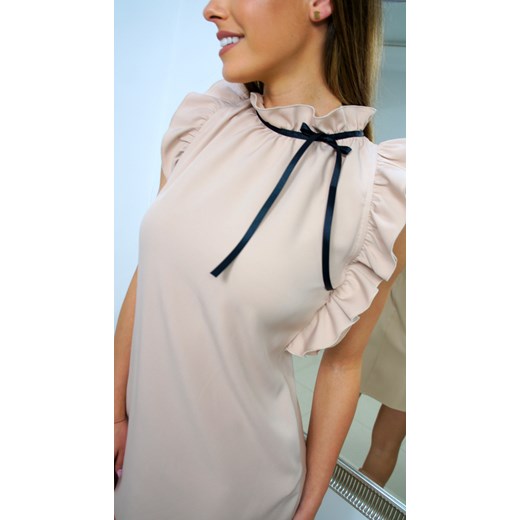 Sukienka elegancka, na imprezę LINDA z aksamitką beż 40 Ricca Fashion