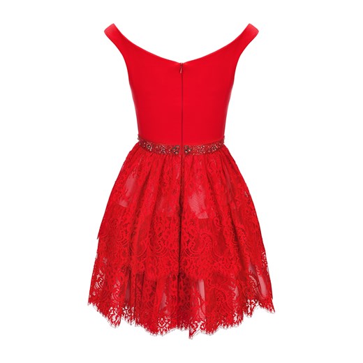 Czerwona sukienka La Poudre™ glamour rozkloszowana mini na randkę balowe 