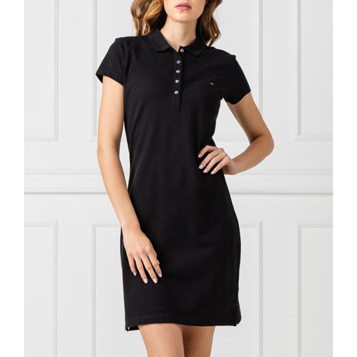 Sukienka czarna Tommy Hilfiger bez wzorów midi z krótkimi rękawami 