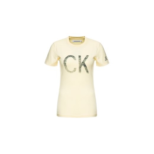 Żółta bluzka damska Calvin Klein z krótkimi rękawami z okrągłym dekoltem 