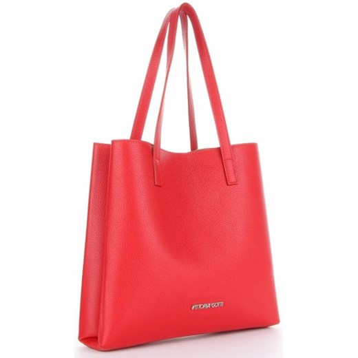 Shopper bag czerwona Vittoria Gotti skórzana duża matowa wakacyjna 