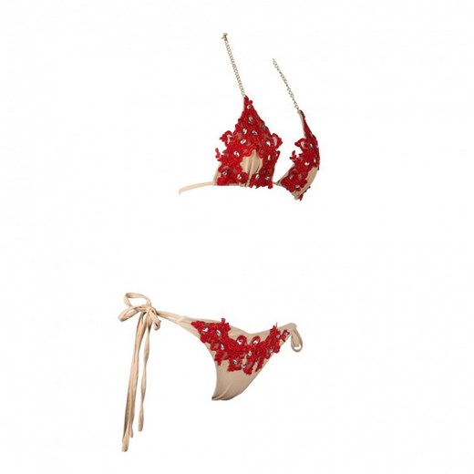Czerwone koronkowe bikini zdobione kryształami AB   L Billion Ladies