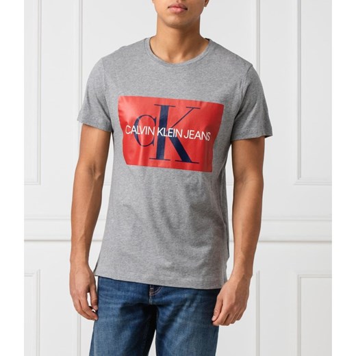 T-shirt męski Calvin Klein z napisami szary z krótkimi rękawami 