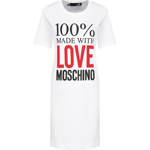 Sukienka Love Moschino z napisami casual z okrągłym dekoltem mini prosta 