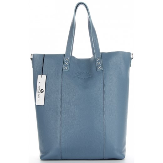 Vittoria Gotti Made in Italy Uniwersalne Torebki Skórzane na każda okazję Firmowy Shopper Bag XL z Kosmetyczką Niebieski (kolory) Vittoria Gotti   PaniTorbalska