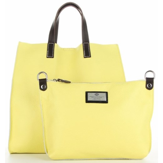 Shopper bag Genuine Leather żółta matowa bez dodatków na ramię 