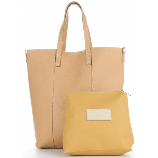 Shopper bag żółta Vittoria Gotti skórzana bez dodatków 