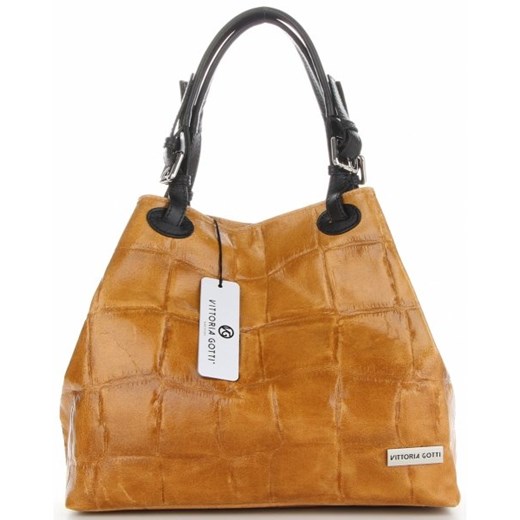 ModneTorebki Skórzane Shopper Bag we wzór żółwia marki Vittoria Gotti Rude (kolory) Vittoria Gotti   PaniTorbalska