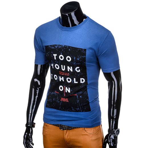 T-shirt męski Edoti.com niebieski z krótkimi rękawami 