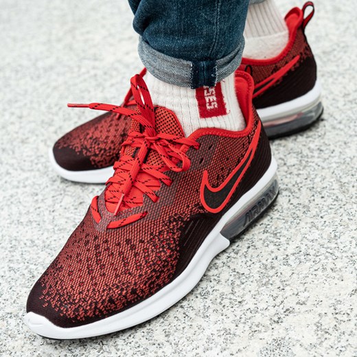 Nike buty sportowe męskie air max sequent czerwone sznurowane na wiosnę z tkaniny 