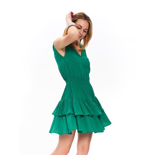 Sukienka Top Secret z dekoltem w serek zielona rozkloszowana mini 