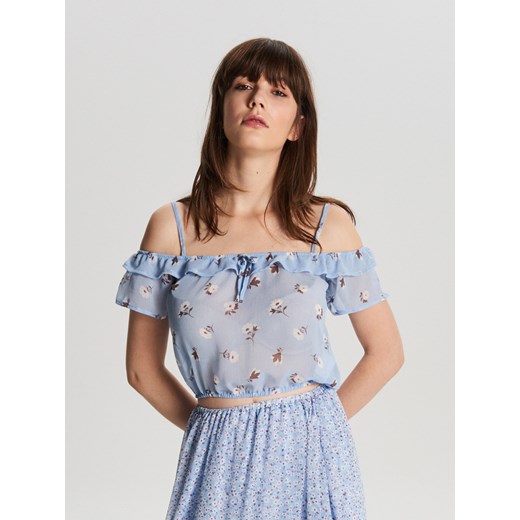 Cropp - Bluzka cold shoulder - Niebieski Cropp L