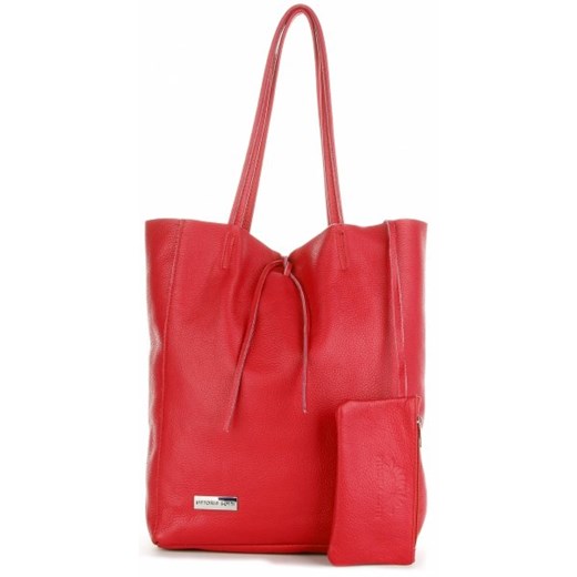 Włoska Torebka Skórzana Firmowy Shopper Bag XL Vittoria Gotti Made in Italy Czerwony (kolory) Vittoria Gotti   PaniTorbalska