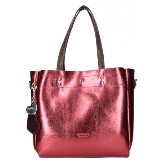 Shopper bag Chiara Design lakierowana z breloczkiem czerwona na ramię duża młodzieżowa 