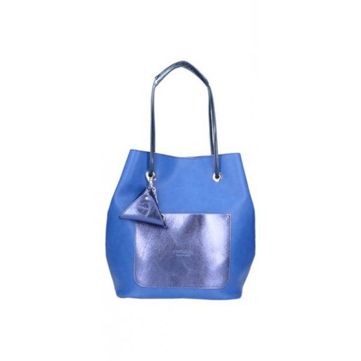 Shopper bag niebieska Chiara Design z tkaniny młodzieżowa z breloczkiem na ramię średniej wielkości 