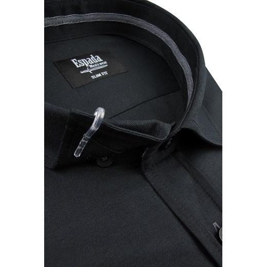 Koszula Męska Espada gładka czarna SLIM FIT na długi rękaw A056