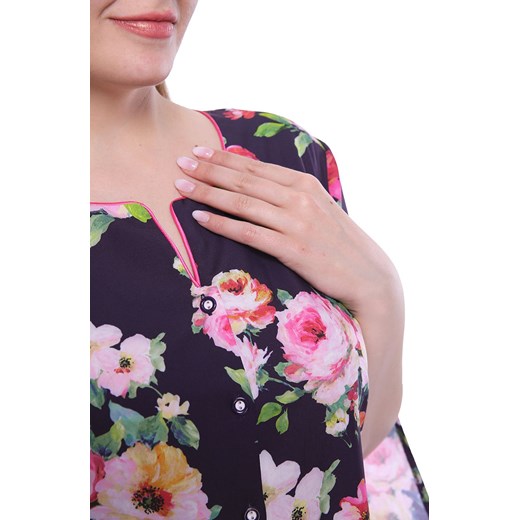 Kwiecista bluzka z guzikami z różową lamówką   50 Modne Duże Rozmiary