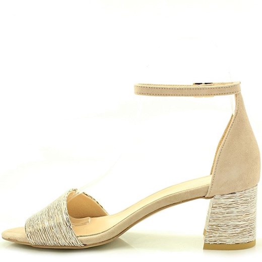Tymoteo sandały damskie złote z niskim obcasem gładkie na obcasie eleganckie z klamrą 