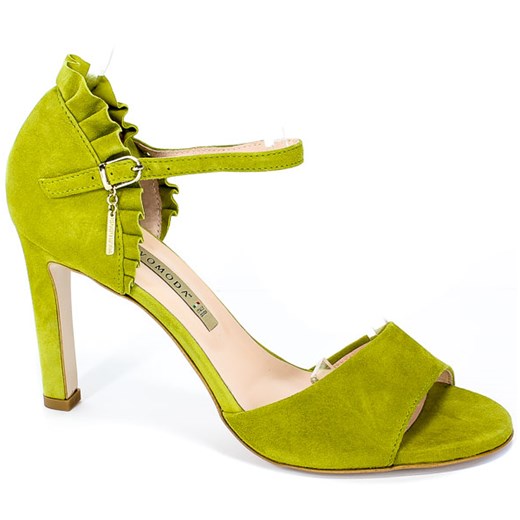 Sandały damskie Bravo zielone z klamrą bez wzorów na obcasie zamszowe 