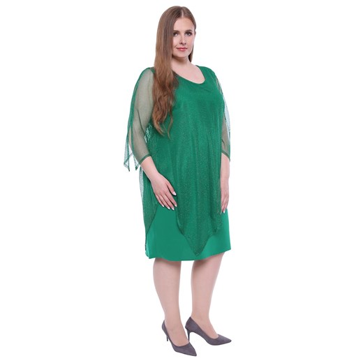 Sukienka midi zielona z długimi rękawami dla puszystych gładka 
