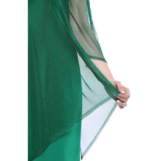 Sukienka zielona z długimi rękawami z okrągłym dekoltem dla puszystych 