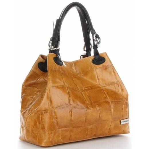 Shopper bag Vittoria Gotti skórzana z tłoczeniem bez dodatków 