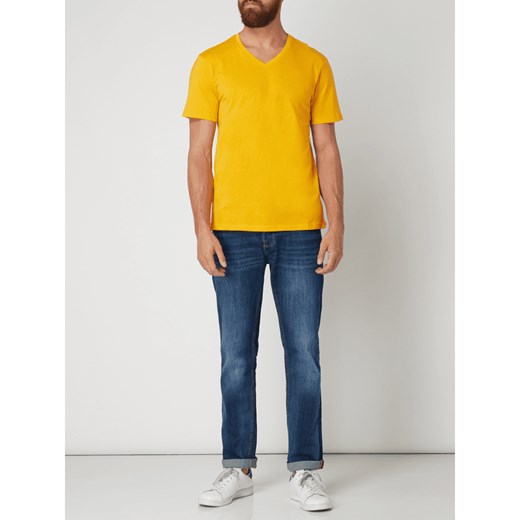 T-shirt męski żółty Montego casualowy z krótkimi rękawami 