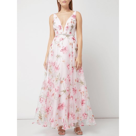 Sukienka Luxuar różowa bez rękawów z dekoltem v na bal 