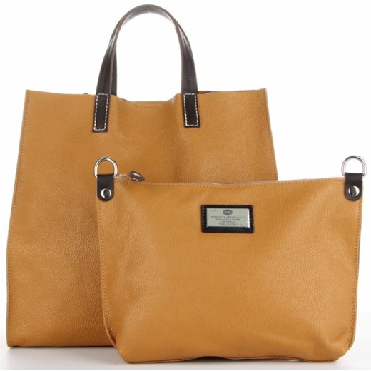 Shopper bag żółta Genuine Leather do ręki bez dodatków 