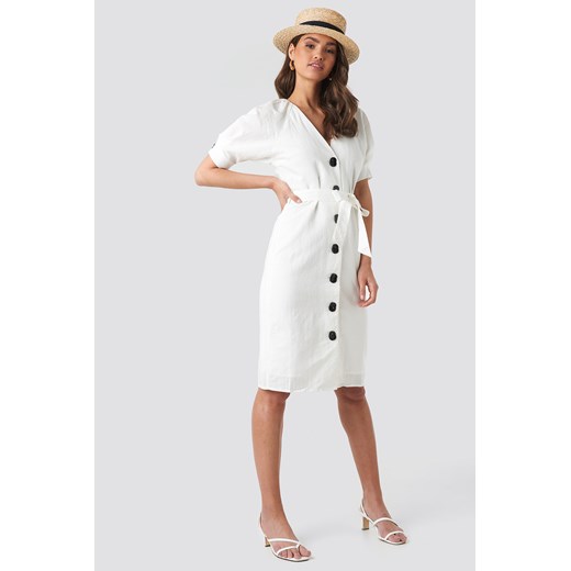 Sukienka NA-KD Classic biała szmizjerka z długim rękawem casual midi 