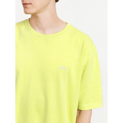 T-shirt męski Stussy casual żółty z krótkim rękawem bawełniany 