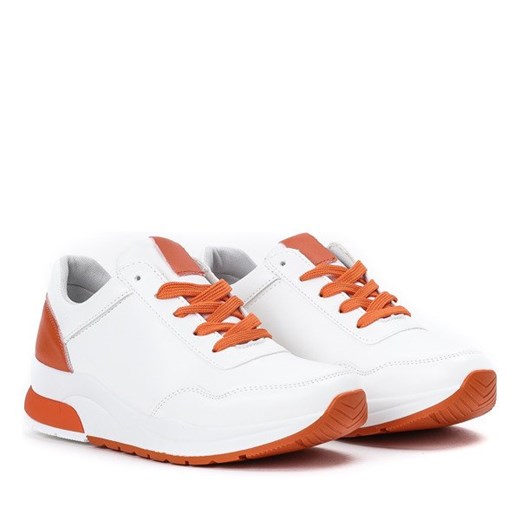 Białe sportowe buty z pomarańczowymi wstawkami Rothina - Obuwie Royalfashion.pl  36 