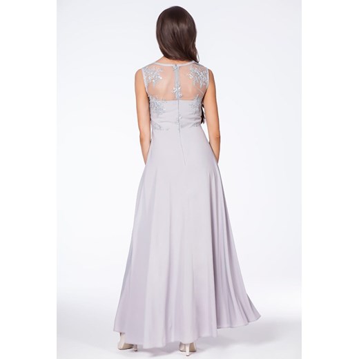 Szara sukienka Marconi na wesele rozkloszowana maxi 