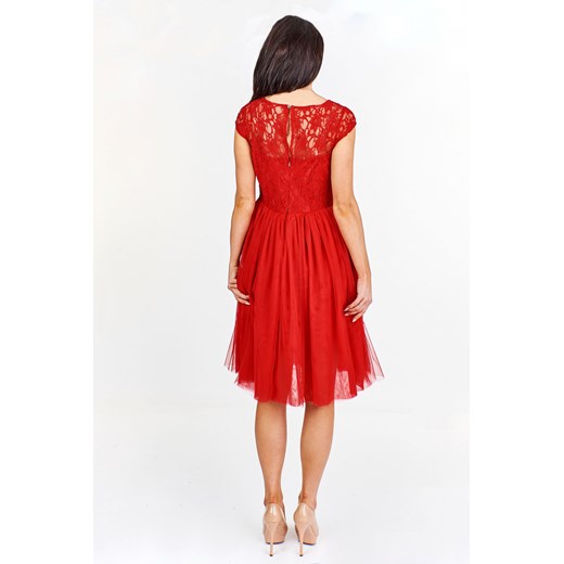 Sukienka Efect na bal czerwona z tiulu midi z koronką 
