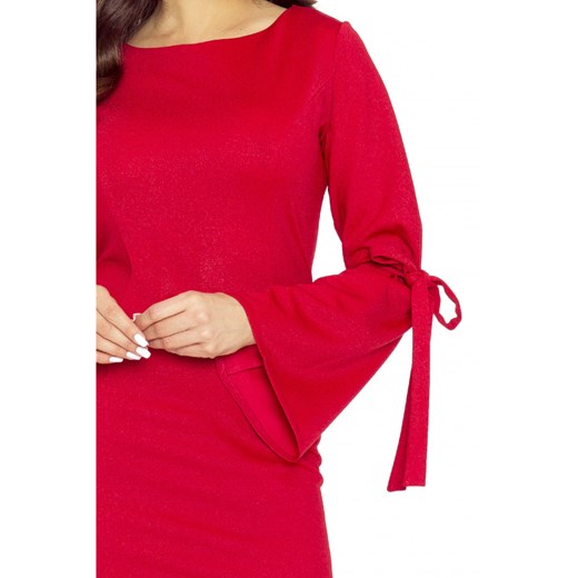 Bergamo sukienka z okrągłym dekoltem czerwona dopasowana z długim rękawem 