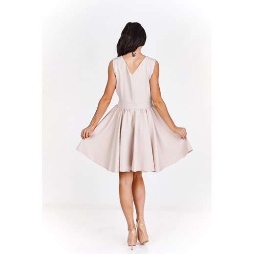 Beżowa sukienka Tęcza2 bez rękawów asymetryczna mini elegancka 