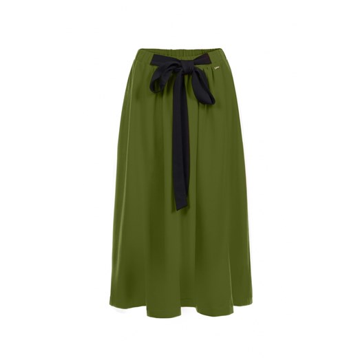 Długa zielona spódnica do kostek z czarną kokardą